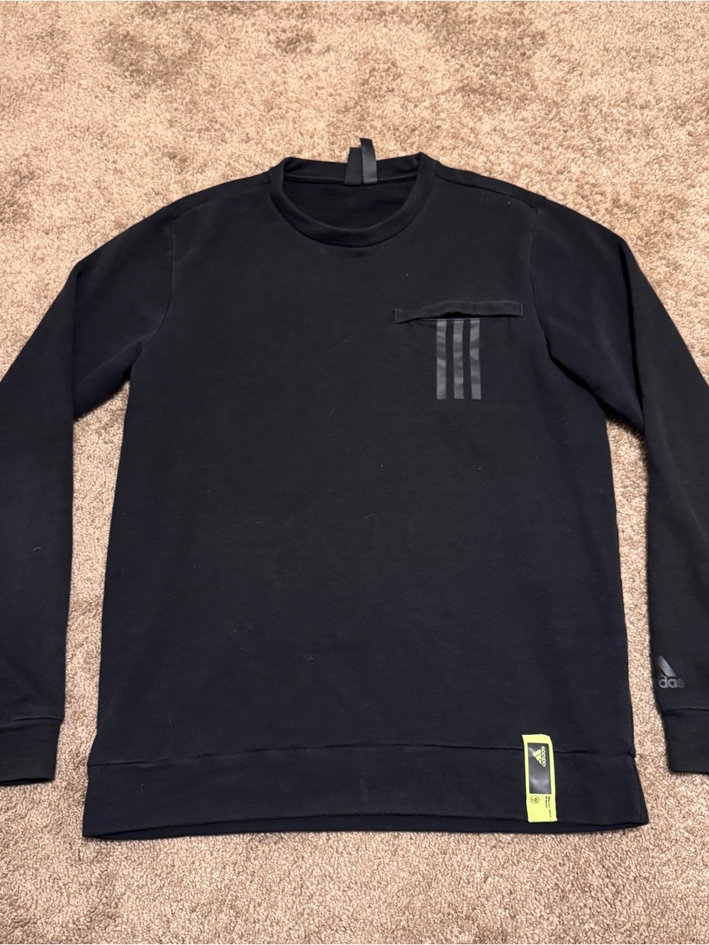 Adidas Sweatshirt Mens Small Black Pullover Long Sleeve Pocket Logo